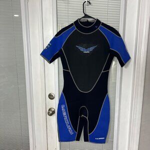 U.S. Divers Mercury Short Sleeve Neoprene Wetsuit LG Black & Blue With Back Zipp